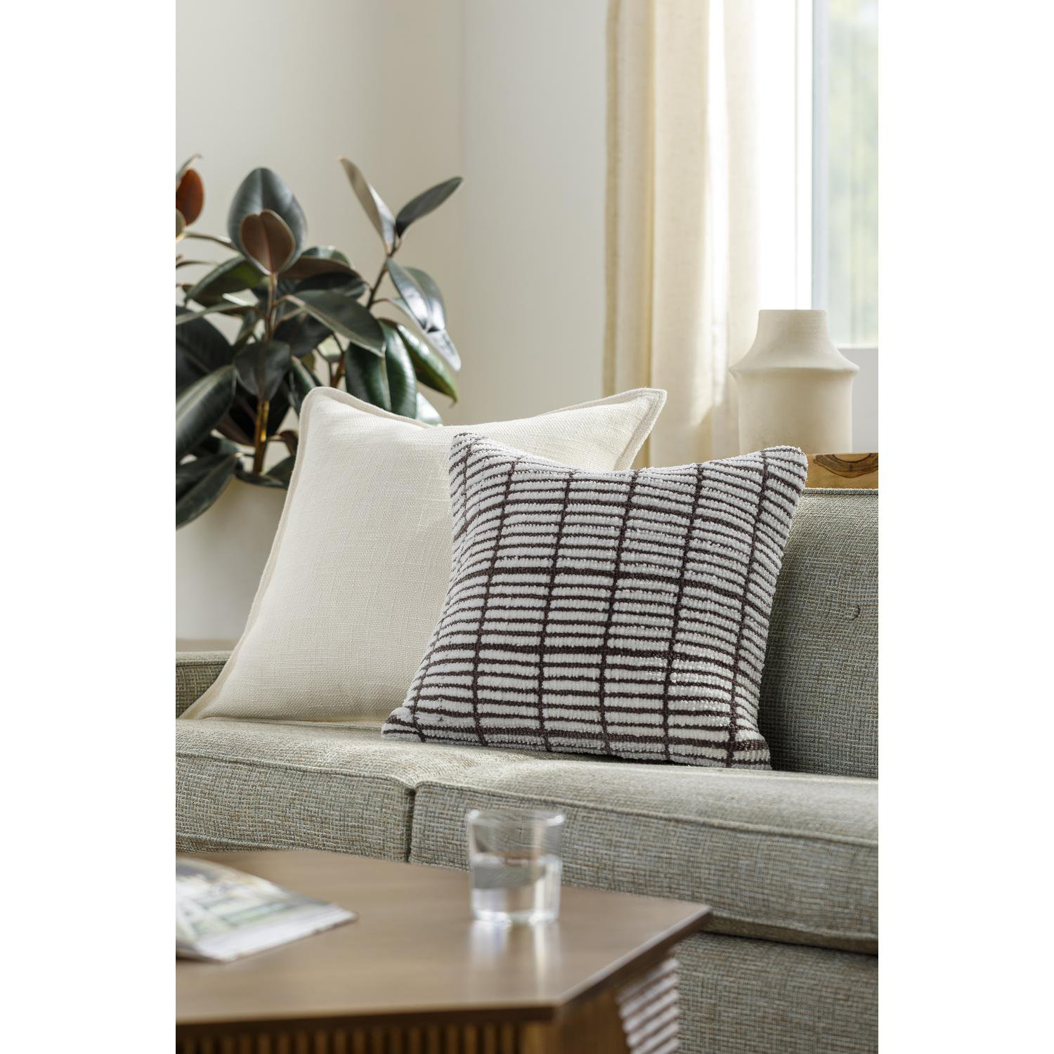 Wanderer Plaid Throw Pillow, 18" x 18", Polyester/Polyfill, Light Charcoal