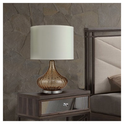 24.5" Tall Glass Table Lamp "Courtney", Glass And Chrome Silver