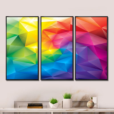 Rainbow 3D Triangular Geometry - 3 Piece Floater Frame Print on Canvas