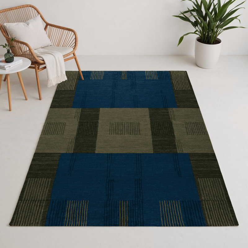 Tapis d'intérieur et d'extérieur à carreaux bleu