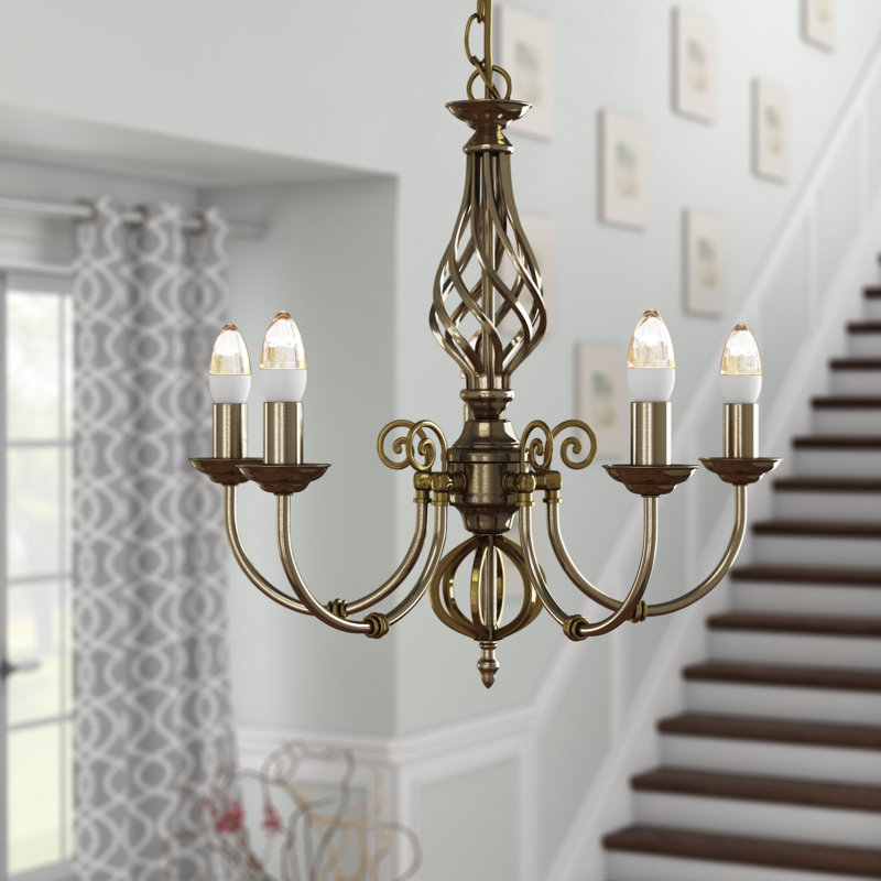 Bratton 5-Light Twist Candle Style Chandelier, Antique Brass