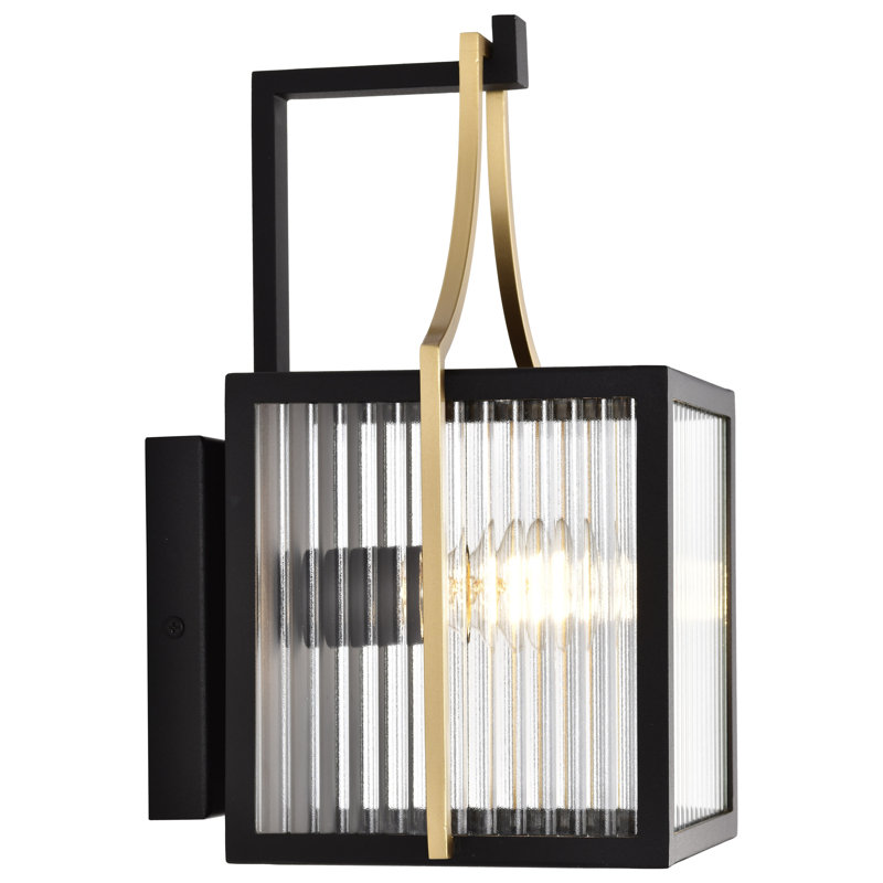 Holden - Large Outdoor Lantern - Gold And Black Finish - Clear Glass, 11.13'' H x 6.5'' W x 6.88'' D