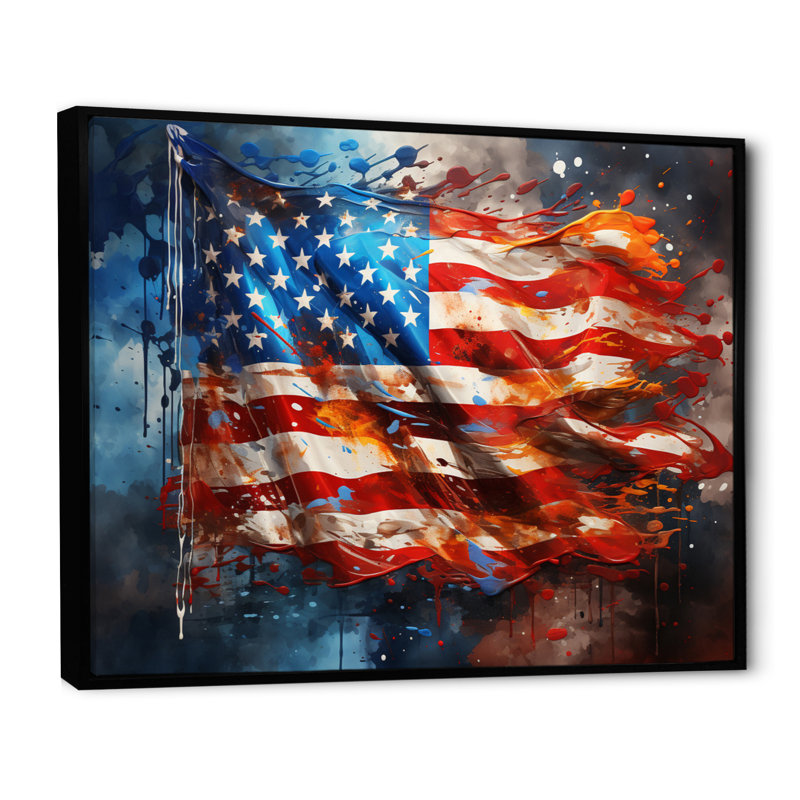 Drapeau moderne des États-Unis I - drapeau, art mural, H 30 po x l 40 po x P 1,5 po, Cadre flottant noir
