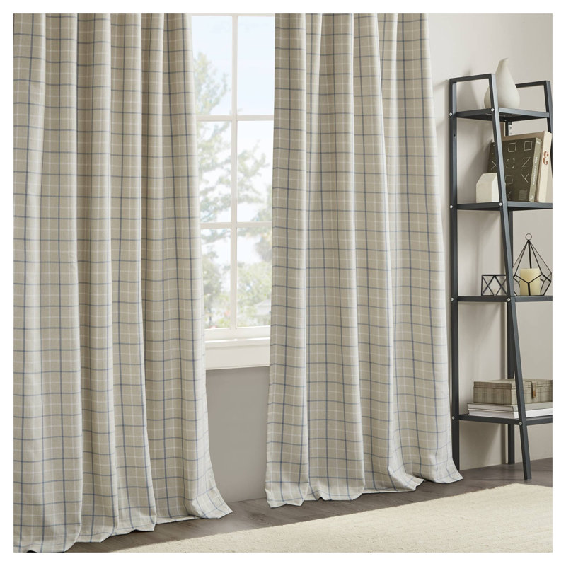 Rideau thermique à carreaux avec passe-tringle et pattes de fixation au dos, doublure polaire, 127 cm de large x 274 cm de long, polyester multicolore