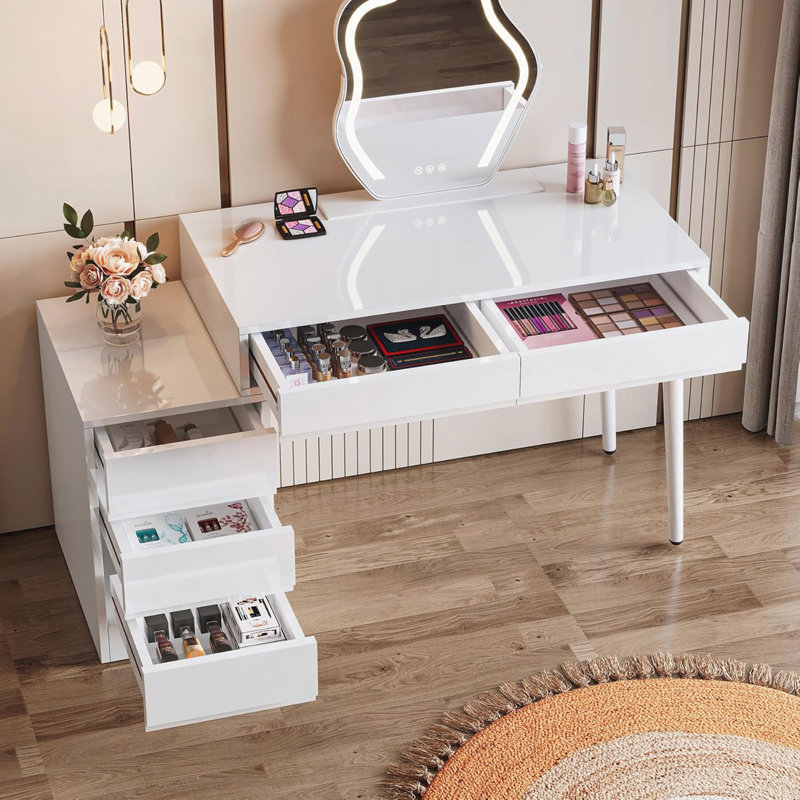 39.37" Modern Desk with 5 Drawers