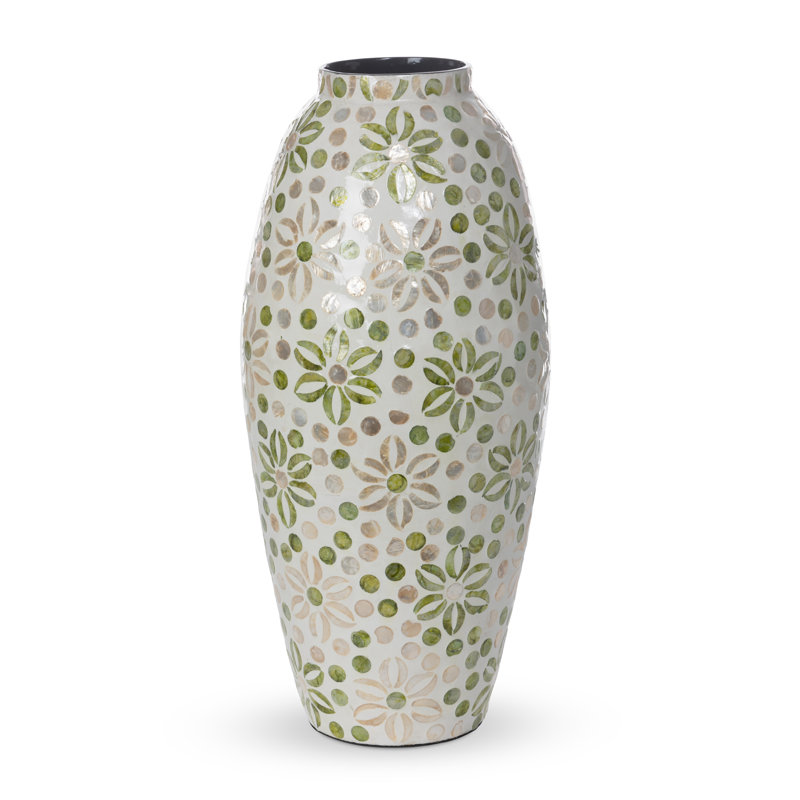 Capraia Coast Large Floral Vase, Capiz, Light Green, 26 pieces