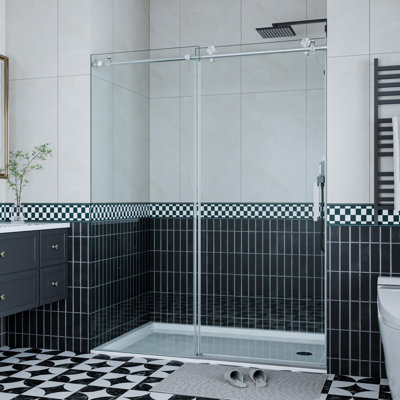 Porte de douche, porte de douche coulissante sans cadre l 56-60 po x H 76 po