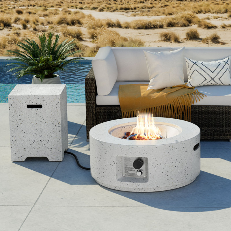 Table de foyer d'extérieur au propane ronde en béton avec couvercle de réservoir