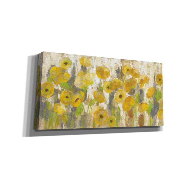 «Floating Yellow Flowers I» par Silvia Vassileva, art mural sur toile, H 30 po x l 60 po x P 1,5 po