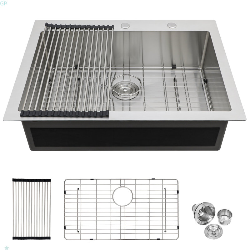 Évier de cuisine 33 po x 22 po à cuve simple encastrable en acier inoxydable de calibre 16