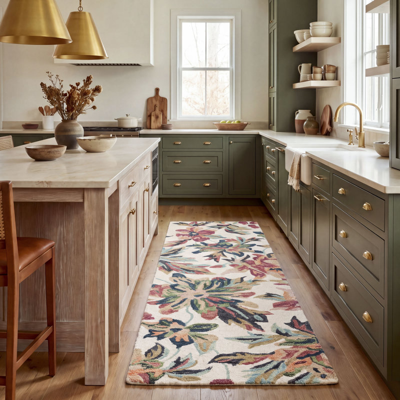 Tapis floral en laine / coton touffeté à la main Kameyah, Runner 2'-3 x 9'