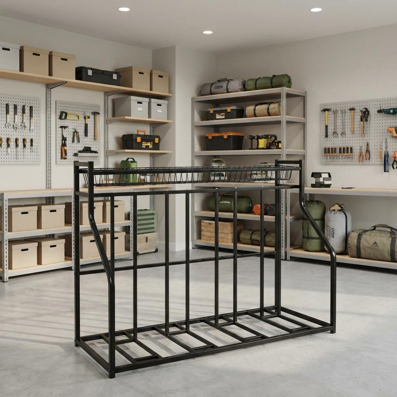 Support de rangement pour 4 vélos au sol, structure en acier robuste, organisateur de vélo de garage autoportant avec un design peu encombrant, idéal pour le garage ou le rangement intérieur