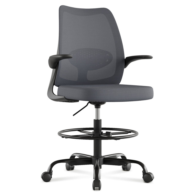 Ergonomic Mesh Drafting Chair Tall Office Chair With Adjustable Footrest Ring, Gray