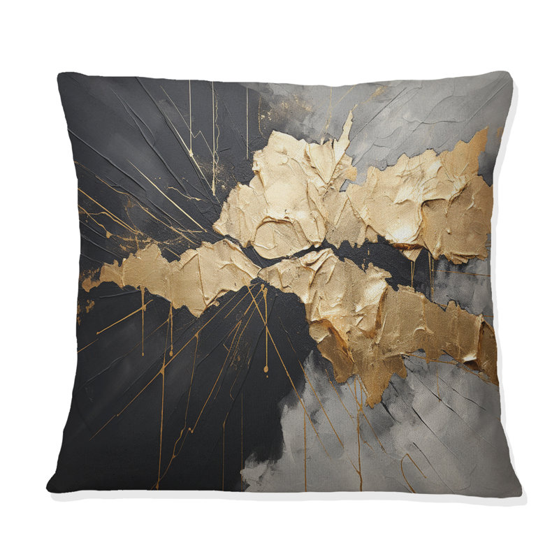 Coussin décoratif noir et or abstrait I