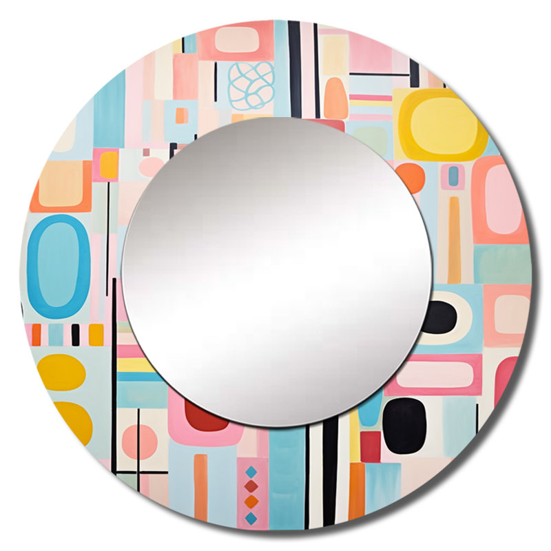 Rose Mid Century Playful Patterns V - Mid-Century Modern Wall Mirror, 29 po x 29 po