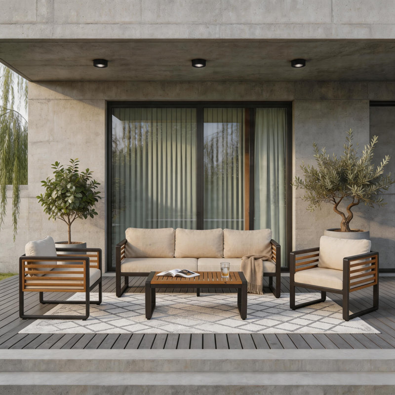 4-Piece Patio Conversation Set with Weather-Resistant Polyester Cushions for Backyard, Deck & Poolside Relaxation, Brown