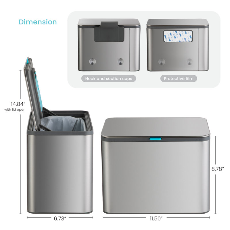 Bac à compost en acier inoxydable 1,3 gallon Home Zone Living avec contrôle des odeurs CleanAura et doublure amovible