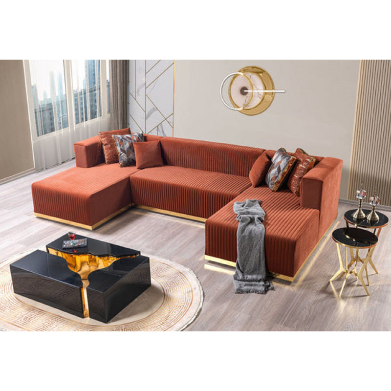 Canapé modulaire en velours 4 pièces Juliana, Velours orange