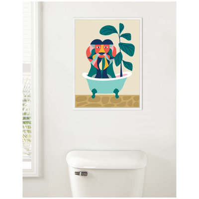 MCM Lion in Bathtub by Rachel Lee 3 Birdies Studio Framed Canvas Wall Art Print