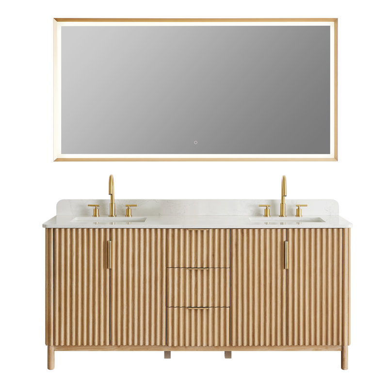 Siena 72" Double Bathroom Vanity with Grain White Engineered Stone Countertop with Mirror