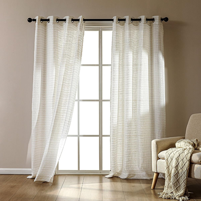  Plain Weave Faux Linen Sheer Curtains(Set of 2), 42" W x 63" L
