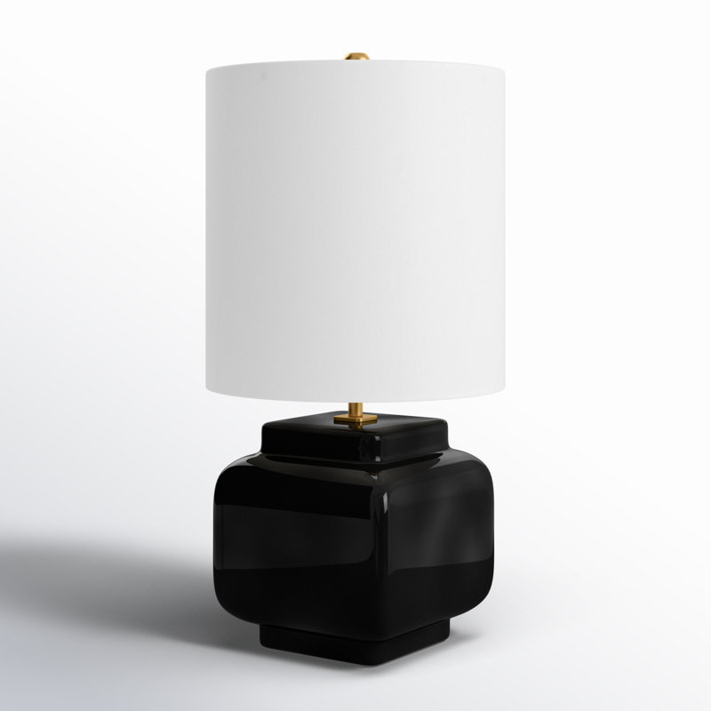 Black Ceramic Table Lamp with White Linen Drum Shade