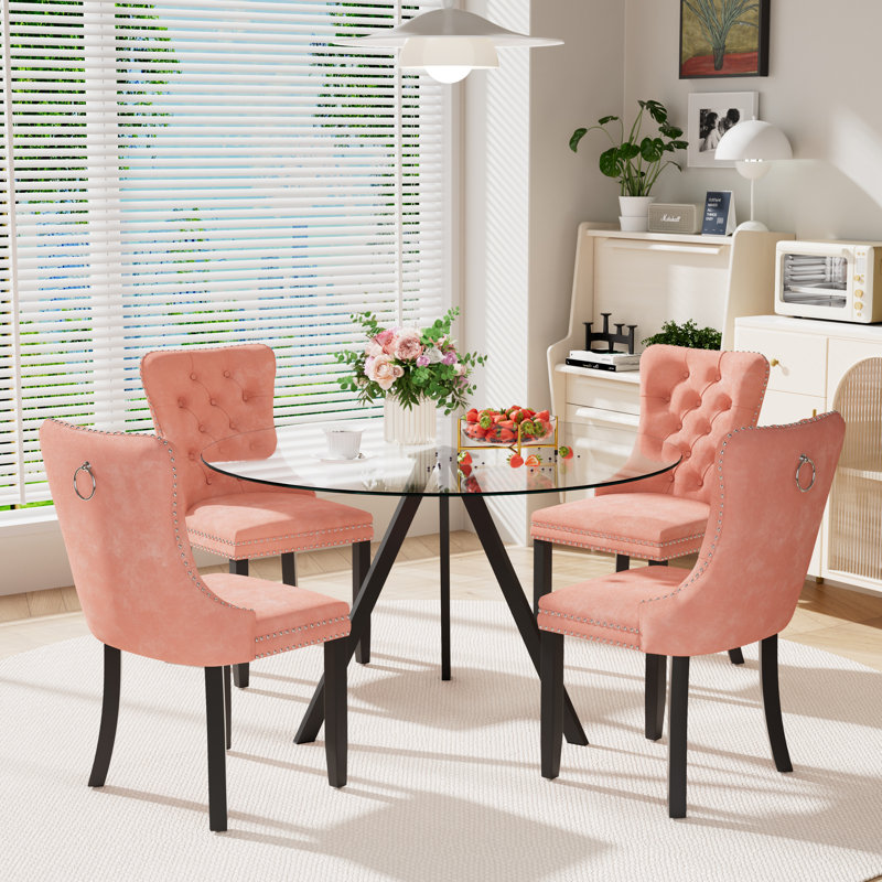 5-Piece Pedestal Dining Set, Pink, 30" H x 47" W x 47" D