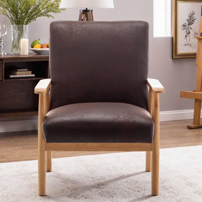 Fauteuil de style moderne 30,5 po Mid-Century moderne en microfibre brun foncé, Marron foncé