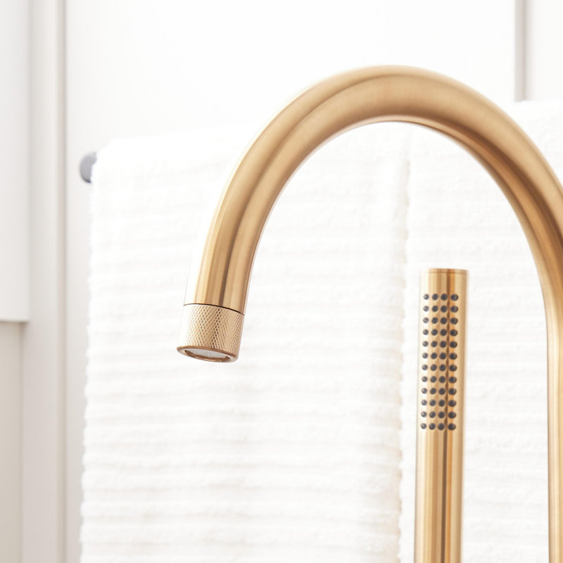 Lentz Freestanding Tub Faucet with rough-in valve - Lever Handle, Brushed Gold