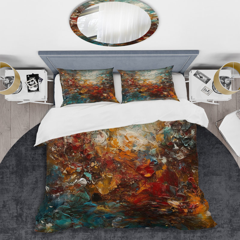Ensemble de housse de couette à motif abstrait en microfibre Autumn Bliss, Housse de couette pour grand lit et 2 taies décor