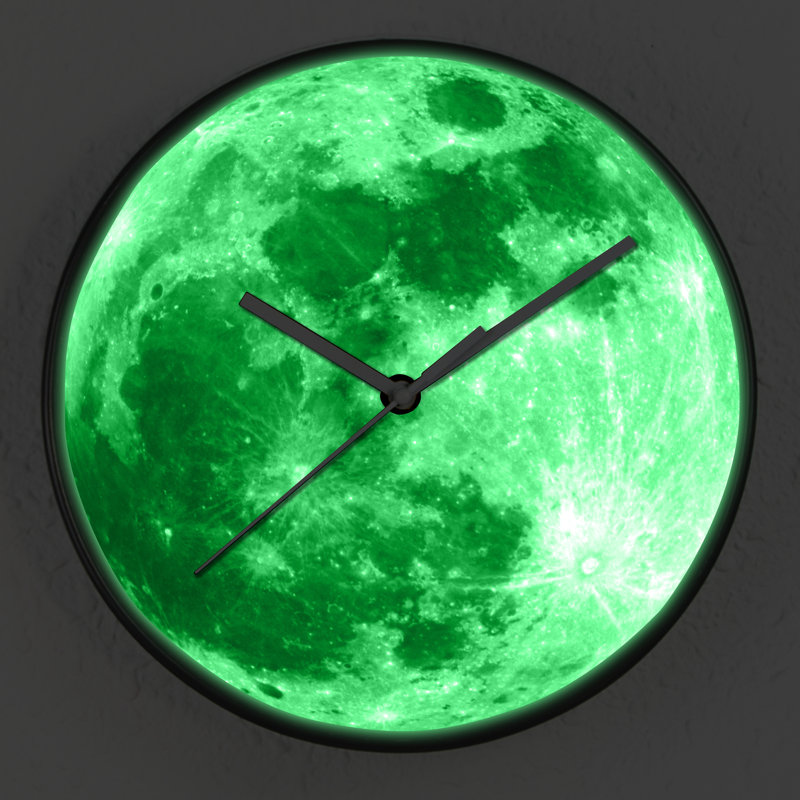 Ambrosia Glow in Dark Colorful Moon Kids Wall Clock - 25 cm / 9.8 in, Green