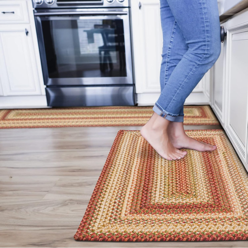  Tapis tressé réversible intérieur / extérieur rouge / or lavable, Rectangle 2 pi 3 po x 3 pi 9 po