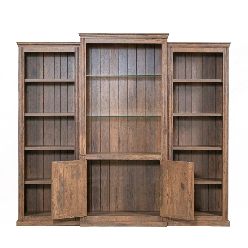 Bibliothèque 3 pièces, vitrine avec plafonnier réglable à DEL 5 couleurs, bibliothèques de style rétro avec tablettes en verre trempé