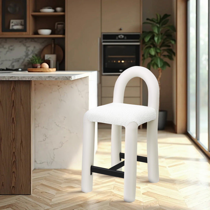 Amari Stool, Vegan Leather & Boucle Fabric, Cream
