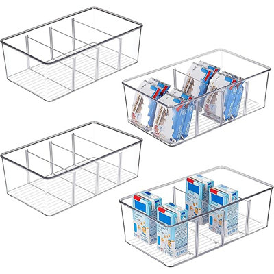 Vtopmart 4 Pack Food Storage Organizer Bins, Clear Plastic Bins For Pantry, Kitchen, Fridge, Cabinet Organization And Storage, 4 Compartment Holder Pa