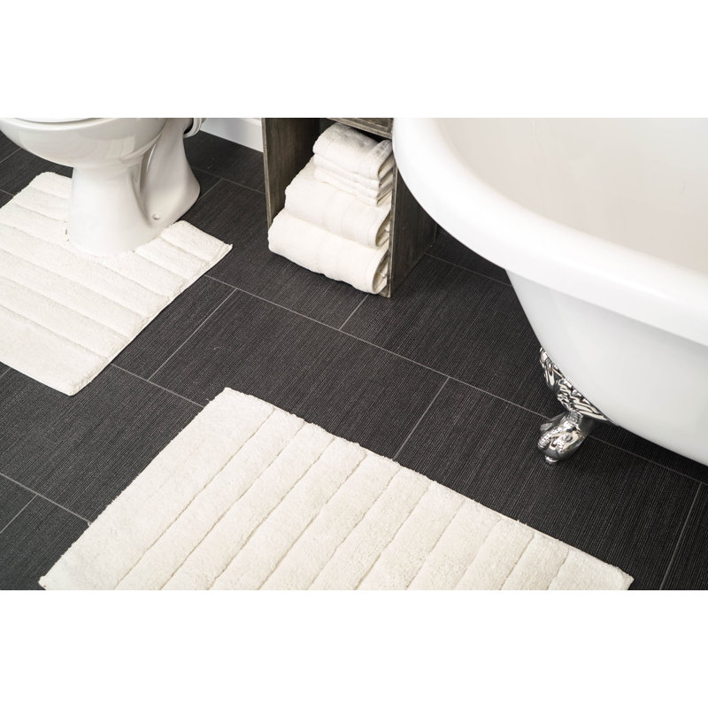 Linear Ribbed Two Piece Bath Mat Set, White