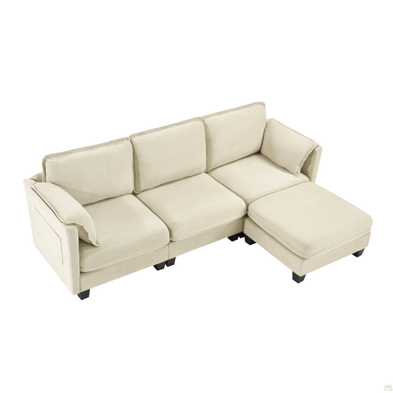 Canapé en L 93 pouces avec tissu en coton et lin brossé