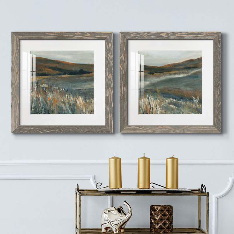 Copper Dusk I - ensemble de 2 peintures encadrées, H 17 po x l 34 po x P 1,5 po, Encadré gris