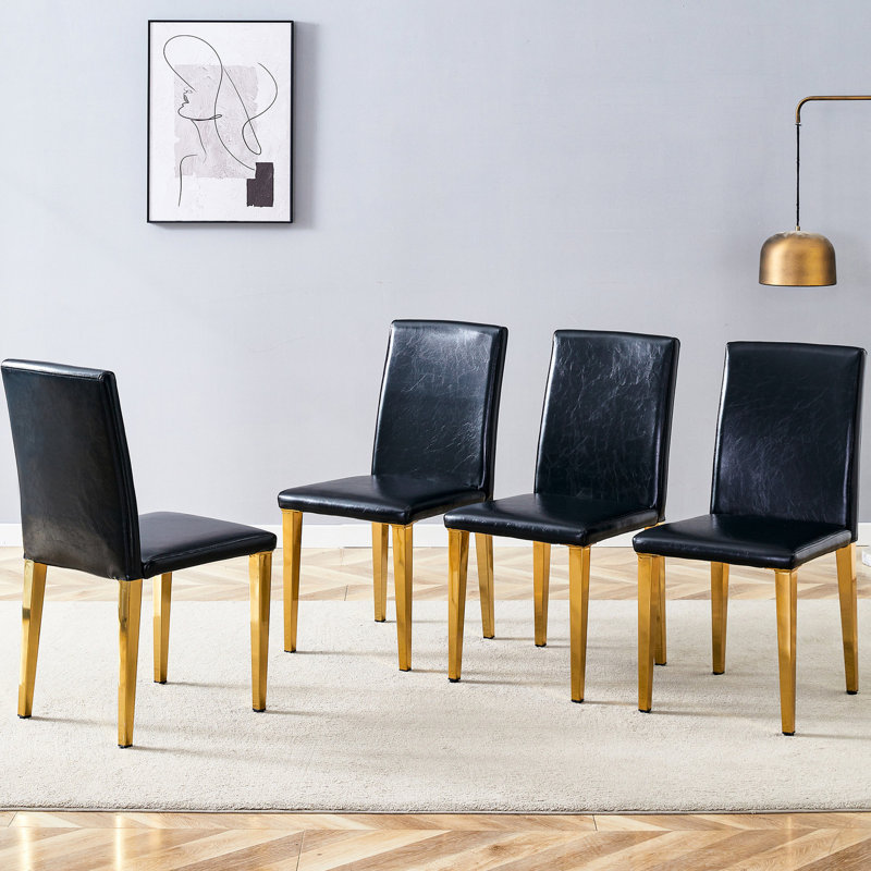 4 chaises de salle à manger en polyuréthane avec pieds en métal doré - Des pieds confortables et élégants, confortables, Noir