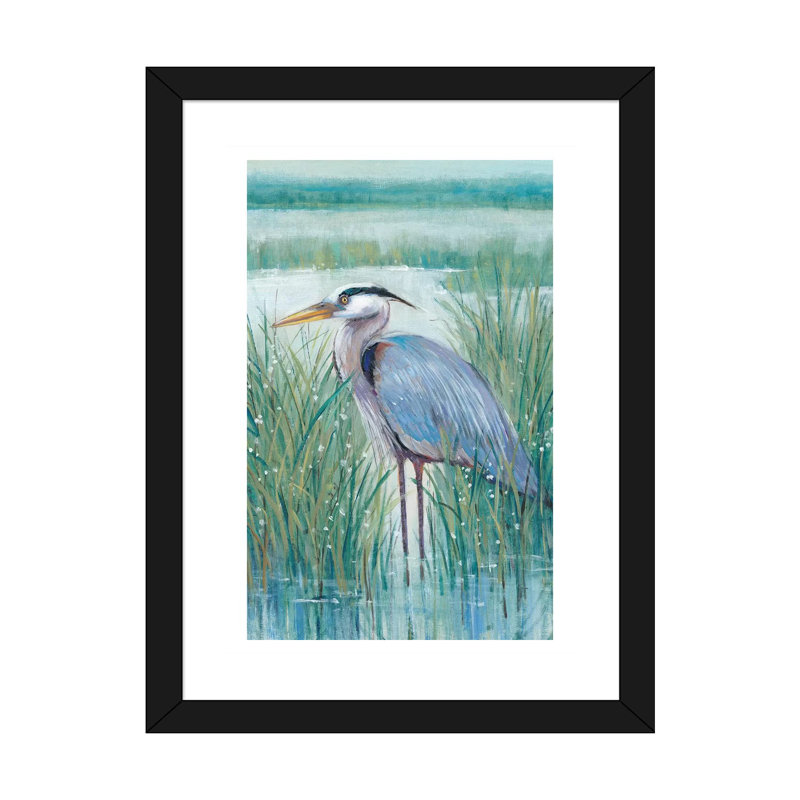 «Wetland Heron II» par Timothy O 'Toole - impression d'art graphique, Blanc / aubergine / banane / brun clair / rouge br