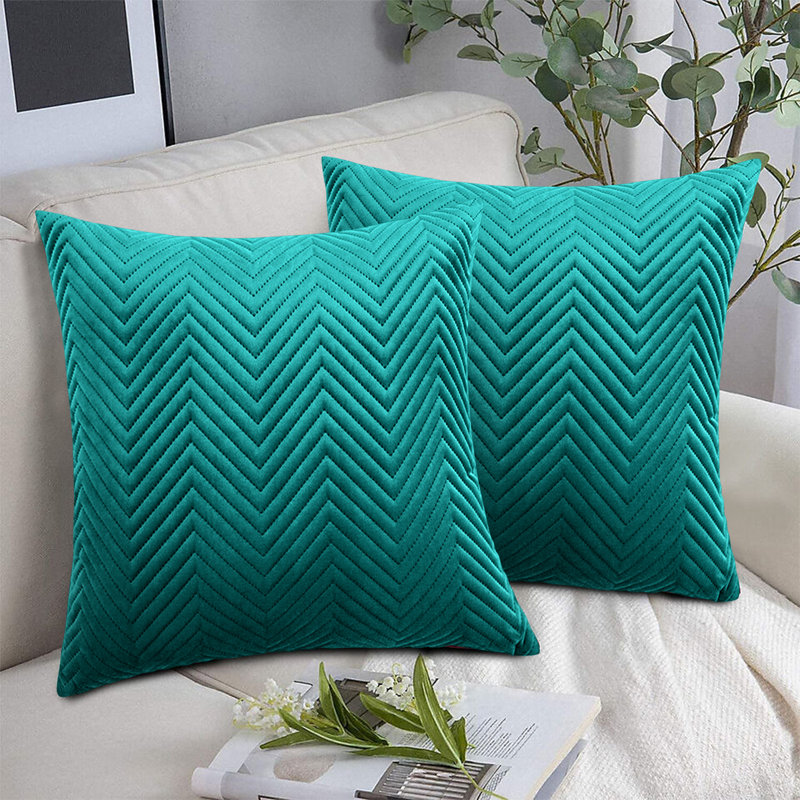 Embossed Velvet Cushion Cover (Pack of 2), Emerald