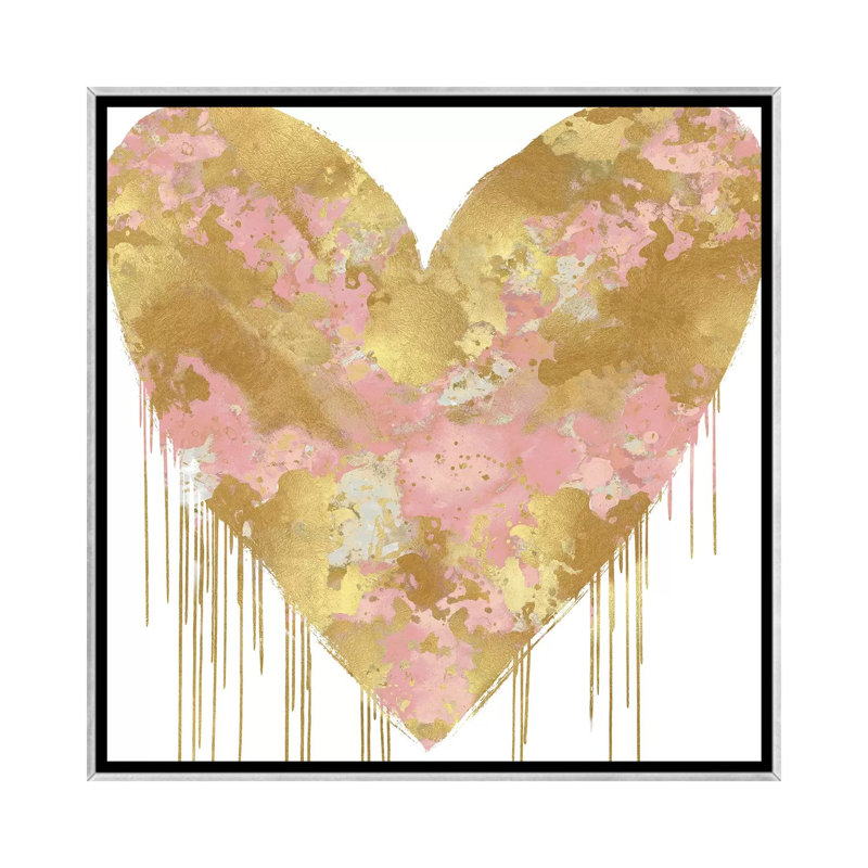 «Big Hearted Pink and Gold» par Lindsay Rodgers - impression d'art graphique, Pas de tapis, H 18 po x l 18 po x 1,5 po