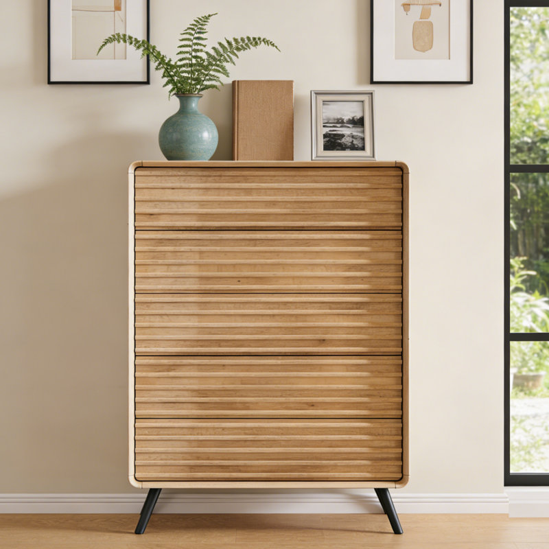 Mid Century Modern Dresser & 5-drawer Storage, Natural Oak