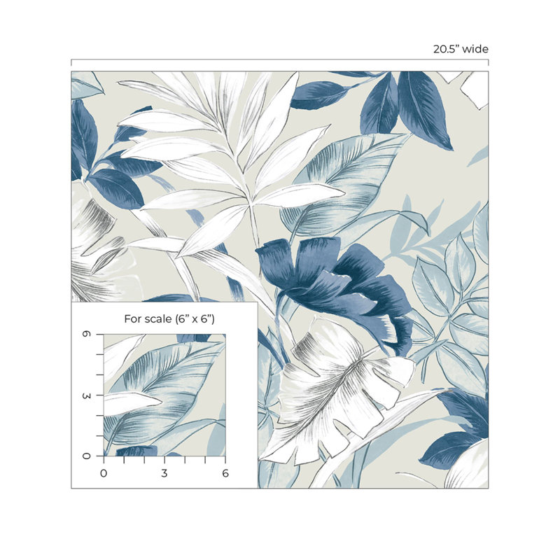 Papier peint adhésif floral Anaissa, Bleu