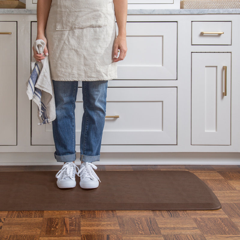 Solid Color Anti-Fatigue Non-Skid Kitchen Mat, 1'8" x 4', Rustic Brown