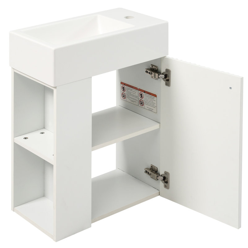 Meuble-lavabo 18,5 po avec lavabo en résine, rangement intelligent, poignées en alliage de zinc, charnières à fermeture en douceur sous le lavabo,