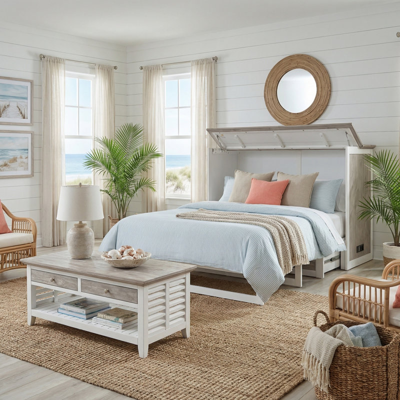 - Très grand lit avec matelas - fini gris pommelé et blanc