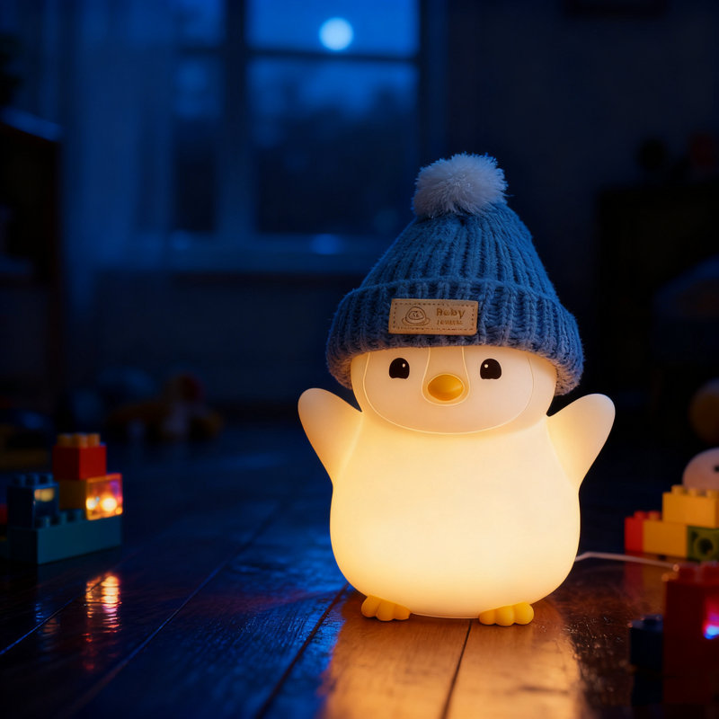 Veilleuse pingouin pour enfants, adorable lampe à DEL avec chapeau et animal, Squishy en silicone de qualité alimentaire, veilleuse rechargeable à intensité variable avec minuterie, cadeau de chevet amusant pour les garçons