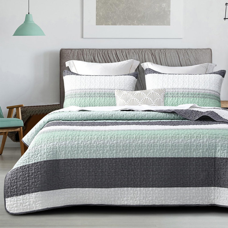 Sleepbella Quilt Set 3pcs, Printed With Pattern, All Season Lightweight Coverlet Sets, Queen Quilt + 2 Standard Pillowcases