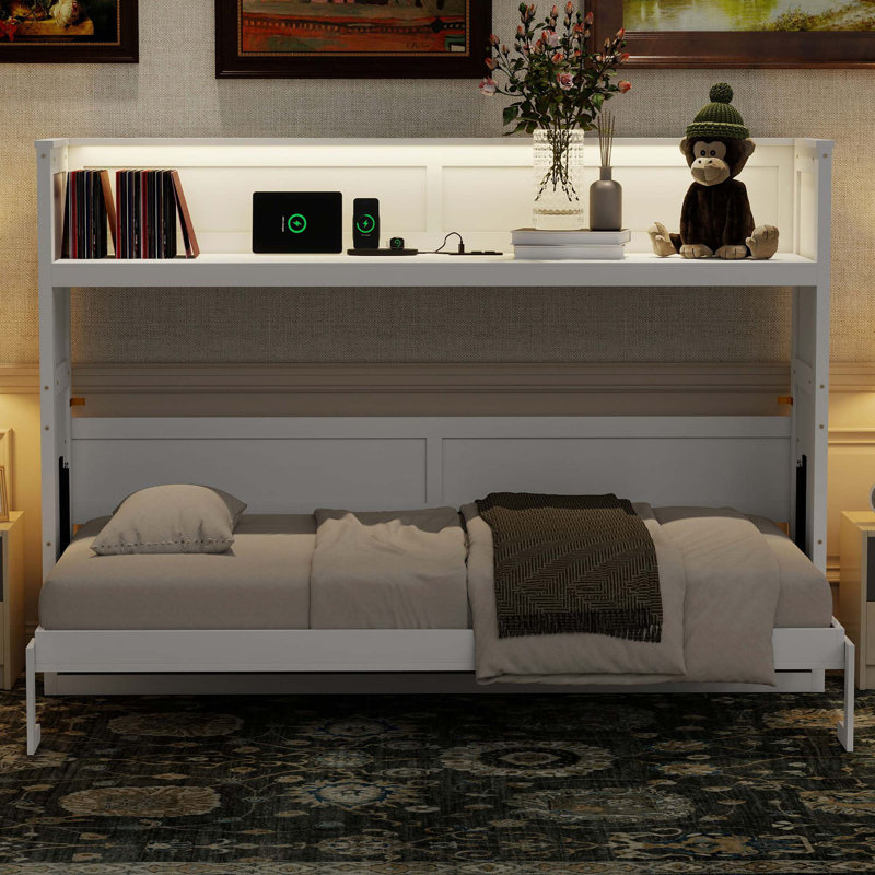 Lit escamotable avec bureau, lumière DEL et station de charge USB